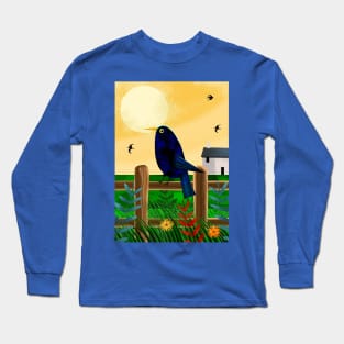 Blackbird on Fence Long Sleeve T-Shirt